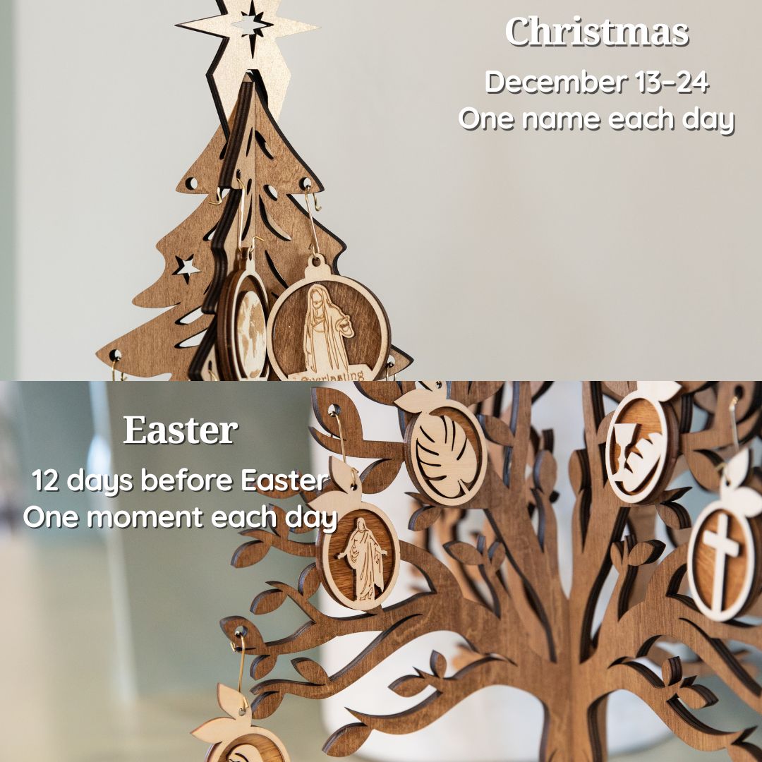 Christmas and Easter countdown traditions showing one name each day and one Easter moment each day