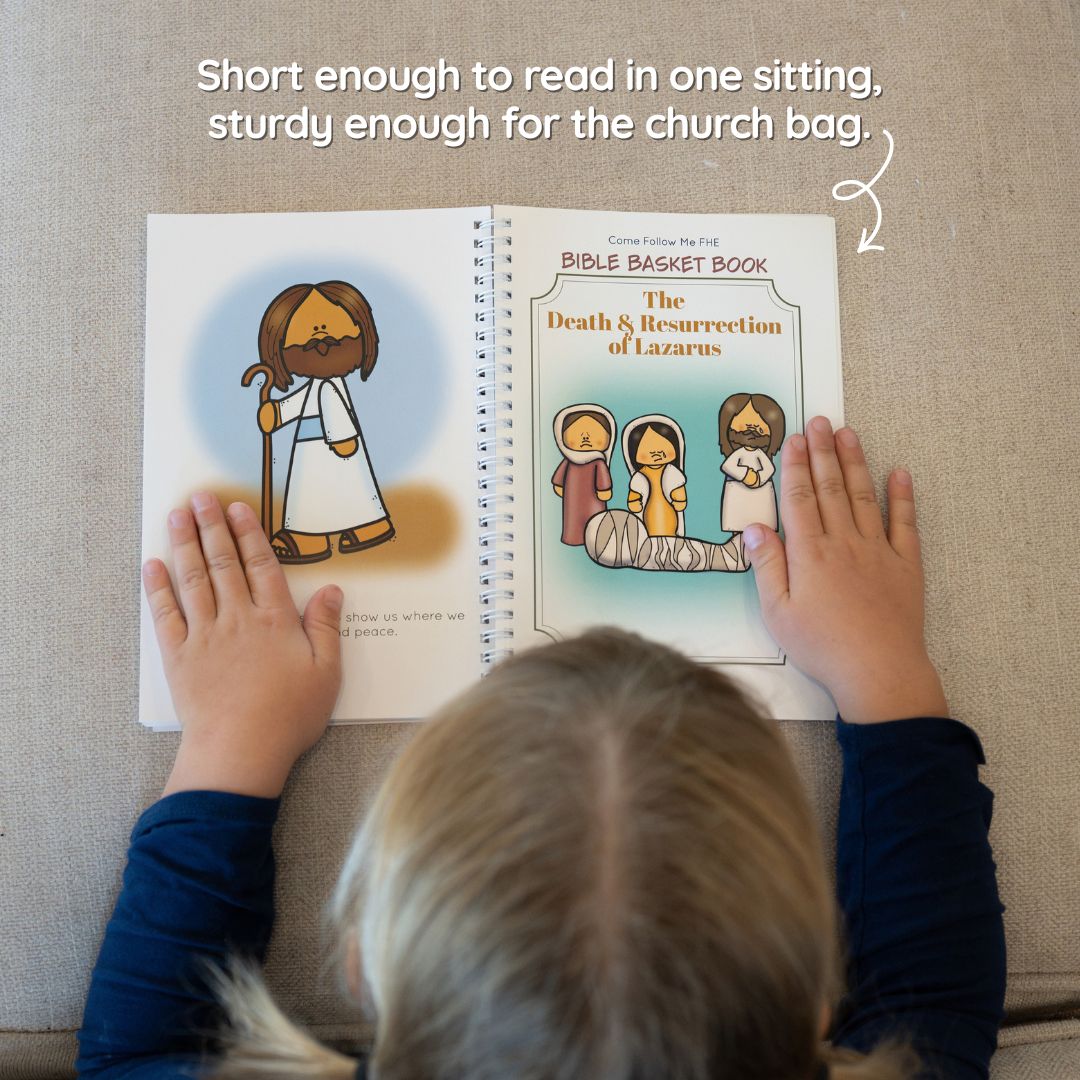Open pages showing an illustrated New Testament story for children