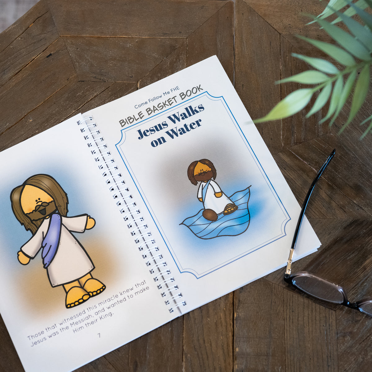 Open pages showing an illustrated New Testament story for children